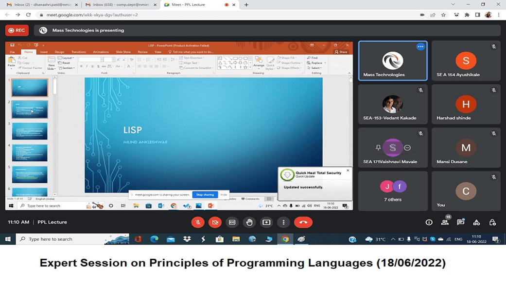 Expert Session on Principles of Programming Languages