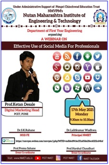 Guidance Lecture on “Effective use of Social Media for Professionals” in FE Induction Program Semester 2, NMIET